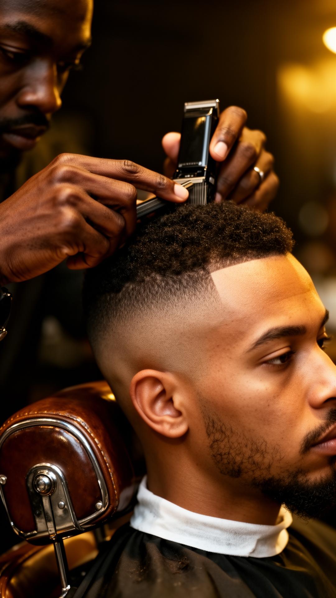 Master barber executing a precision fade